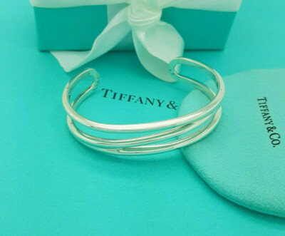 Tiffany RARE Italy Zig Zag Silver Open Cuff Bracelet, full UK
