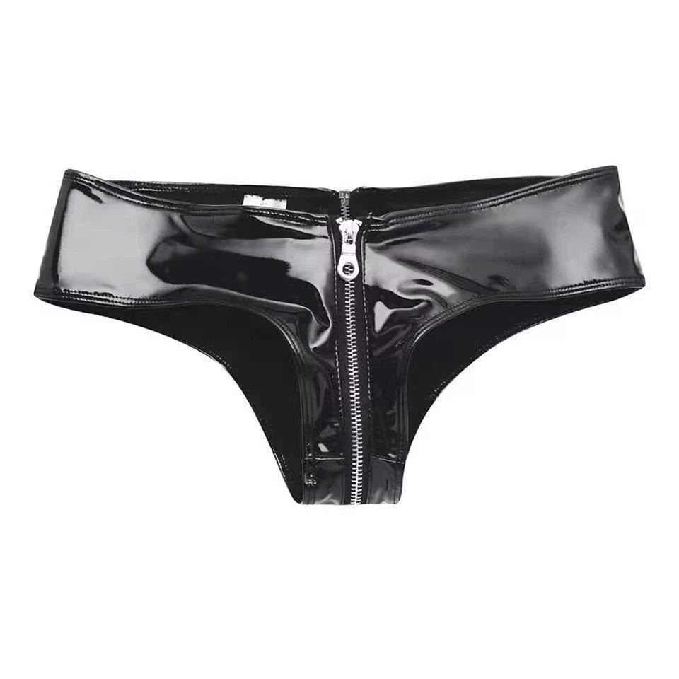 Mujeres Cremallera Entrepierna Boxer Bragas Calzoncillos PVC Cuero Micro Pantalones Cortos Ropa Interior EE. UU. Foto 4 de 4