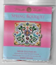 Spring Bouquet Folk Art Mill Hill Cross Stitch Kit Beads & Treasure