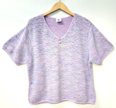 Maggie Lawrence Knit Short Sleeve Sweater Women's Size 22/24 Purple Geometric