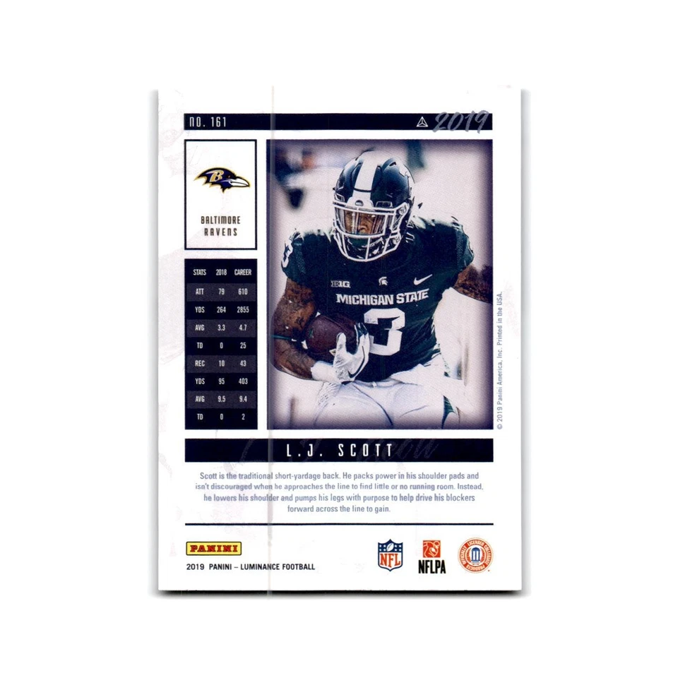 L.J. Scott Rookie 2019 Panini Luminance #161 Baltimore Ravens Football Card NM - Image 2 of 3