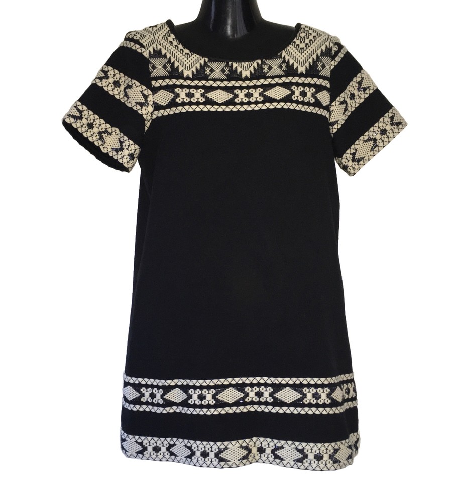 🌹FLANNEL WOMEN MINI DRESS SIZE 10 BLACK A-LINE TUNIC TOP SHORT SLEEVE COTTON🌹