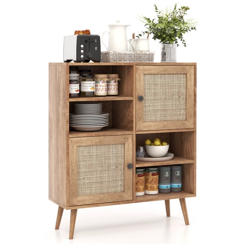 Rattan Buffet Sideboard Accent Storage Coffee Bar Doors