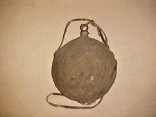 Civil War CSA Canteen w/Re-Purposed Butternut Cloth Cover & Leather Sling RARE!