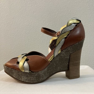 Y2K Miss Sixty Leather Platform Wedge Shoes Size 36 Made In Italy