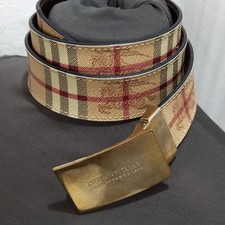 Item e6581 Burberry Beige Tartan Pattern Leather Belt with Gold Buckle