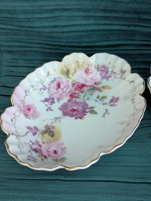 Vintage 1945 Royal Crown Chantilly Rose Hand-Painted Porcelain Scalloped Dish