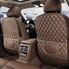 2 Pack Leatherette Car Kick Mats with Storage Pockets Seat Back Covers, Coffee