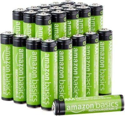 Amazon Basics 24-Pack Rechargeable AAA Batteries, 800 mAh, Pre-Charged, 1000x
