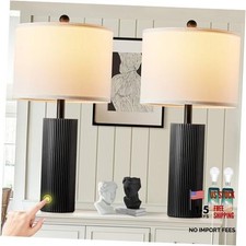 24.5" Lamps Set of 2, Modern Table Lamps for Living Room with USB C A Black