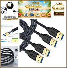 USB 3.0 Cable Male to Male 6ft 2-Pack Braided Nylon Type A to A Gold Plated for