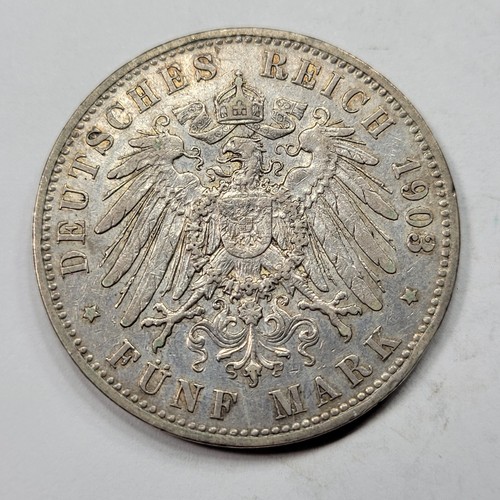 1903 PRUSSIA Germany Silver 5 Mark Circulated Kaiser Wilhelm Nice *V322