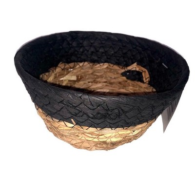 Birch & Vine Wicker Rattan Brown Black Round Bread Yarn Basket Farmhouse 6  W