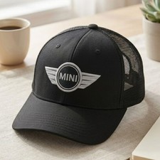 Mini Cooper Logo Embroidered Black Mesh Trucker Hat Brand New