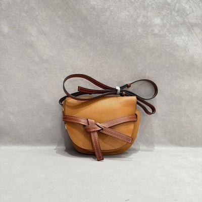 Loewe Gate Small Saddle Bag Flap Crossbody Shoulder Bag Leather Auth