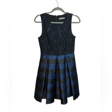 Eliza J Black & Blue Striped Floral Lace Formal Dress Women's Size 4