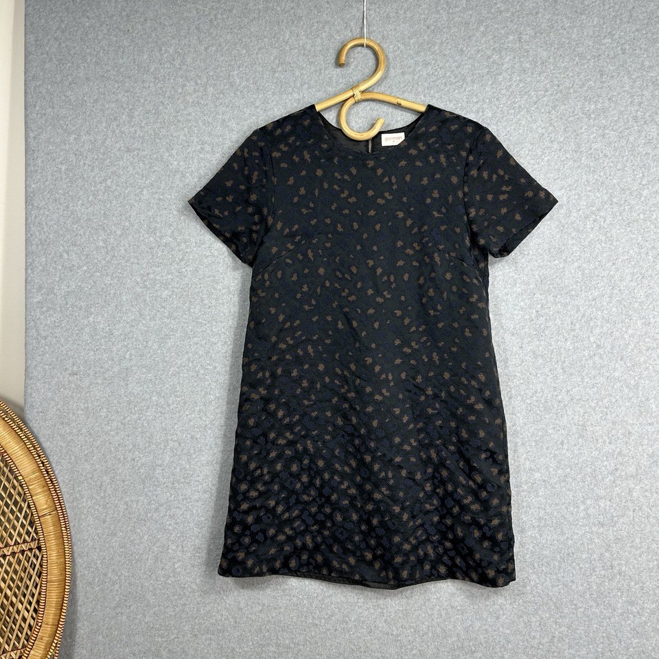 Gorman Shift Dress Size 8 Navy Dark Blue Animal Print Short Sleeve 
