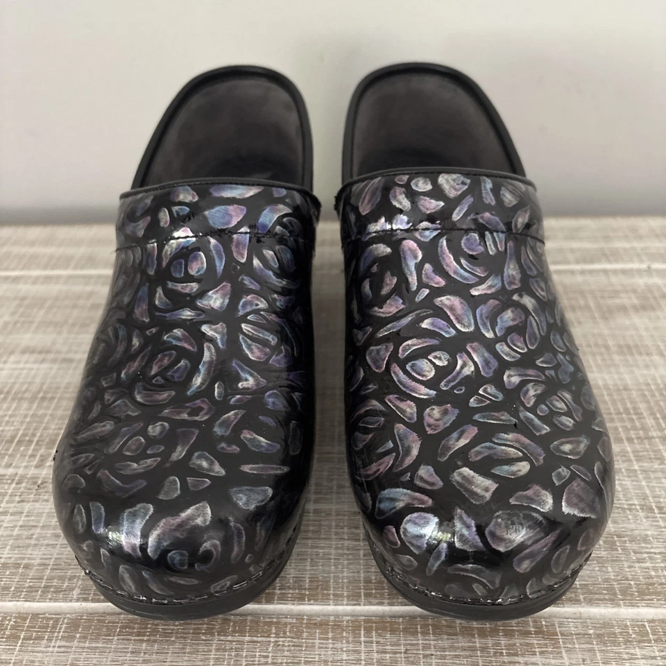 Dansko XP Mujer EE. UU. 9.5-10 Negro/Lavanda Patrón Floral ¡EXCELENTE ESTADO!! Foto 2 de 4