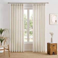 86 X 50" Curtains Natural Cream Memory Trained Linen Blend Semi Sheer 2 Panels