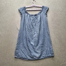 Cloth & Stone Women Dress L Blue Mini Chambray Scoop Neck Pullover