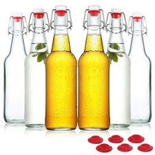 16 oz Clear Swing Top Glass Bottles with Airtight Lids, 6 Pack