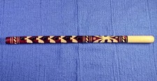 Vintage USSR Ornate Hand-Carved Wooden Flute, Dark Red & Tan, 12.5&rdquo; Long