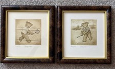 Sue Willis Sporting Bears Numbered Prints Framed Badminton & Hockey Collectibles