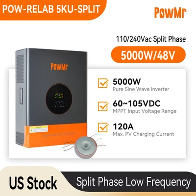POWMR 5KW 48V Hybrid Solar Inverter 110V/220V Split Phase 120A Controller Peak 15000W