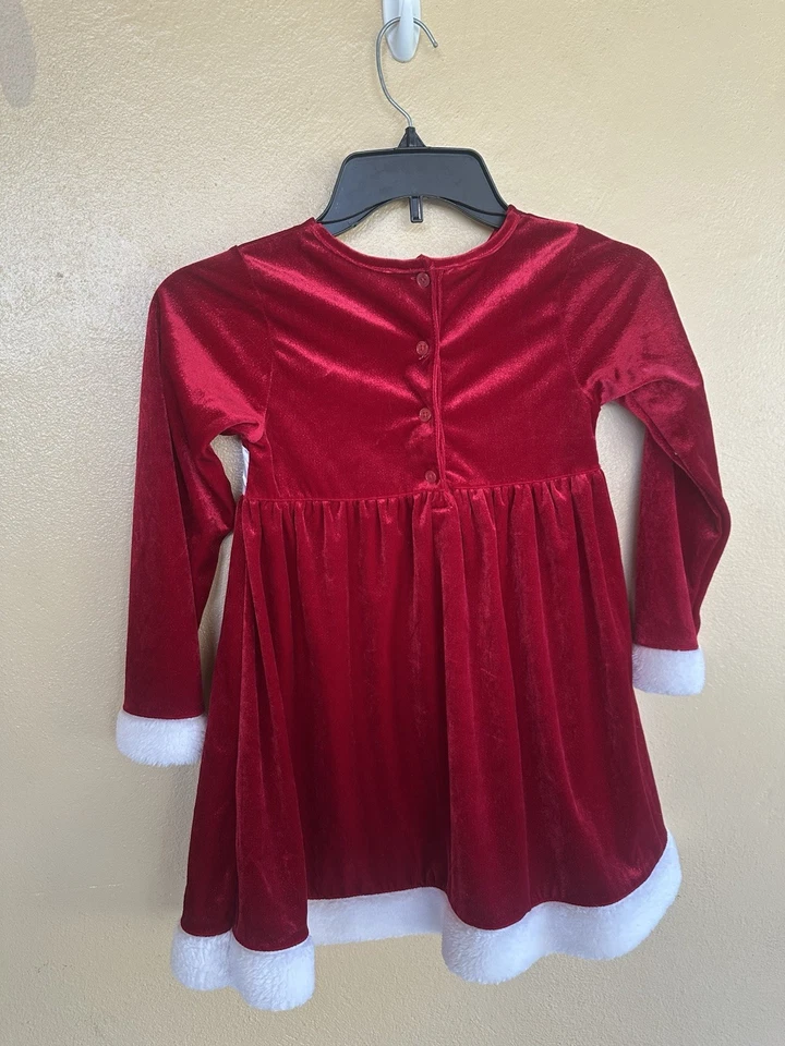 Vestido festivo de terciopelo rojo Toughskins para niños con detalles blancos, Navidad Foto 3 de 3