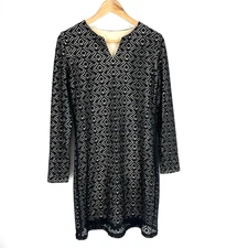 Coolibar Dress Size XS Black Beige Crochet Lace Sheath V Neck Long Sleeve UPF 50