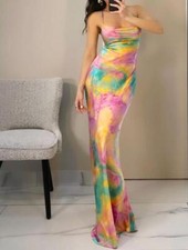 Womens 2024 New grace Fashion printing sexy Backless lace up Slim fit long dress