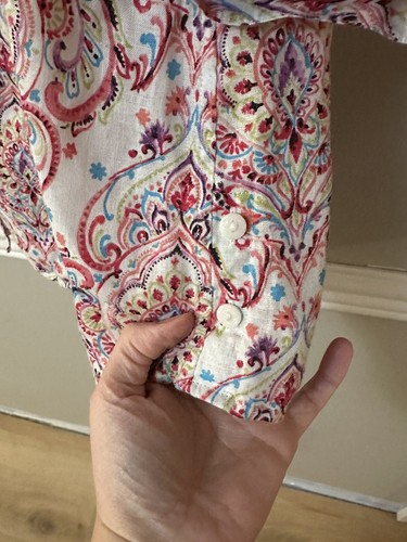 Chicos Womens Tunic Shirt 1 Medium Non Iron Linen Paisley Print 3/4 Sleeve - Picture 5 of 9