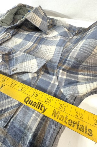 Vintage 70’s Pendleton Wool Blue Brown Plaid Guide Flannel Shirt Pearl Snap Med - Bild 4 von 12