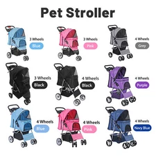 3/4 Wheels Foldable Dog Stroller Pet Travel Carriage for Pets with Carrier Cart