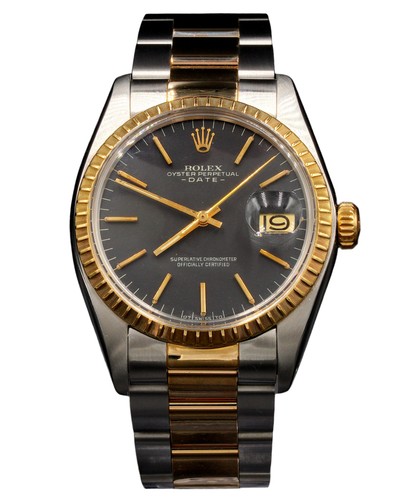 Rolex Date 1505 Mens 2Tone Yellow Gold & Stainless Steel Watch Black Dial - Picture 2 of 8