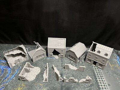 Tabletop Wargaming Terrain Ruined Houses Compatible Warhammer 40K / Bolt Action