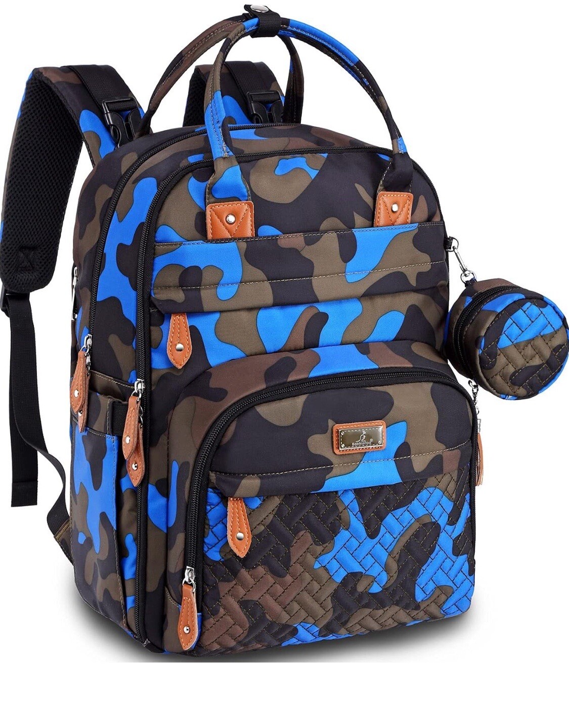 NWT Camo Blue Waterproof Diaper Backpack - Multifunctional Baby Changing Bag-image
