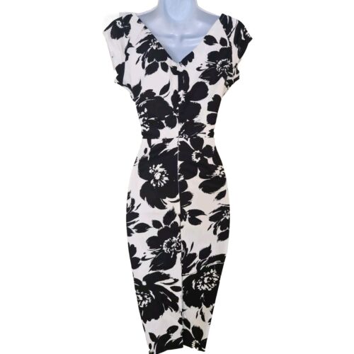 Womens Pretty Dress Company Black White Floral Stretch Occasion Bodycon Dress 8 - Picture 8 of 10