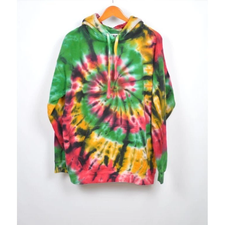Max Roux Tie Dye Hoodie Sweatshirt Red Yellow Green Oversized Pullover Unisex