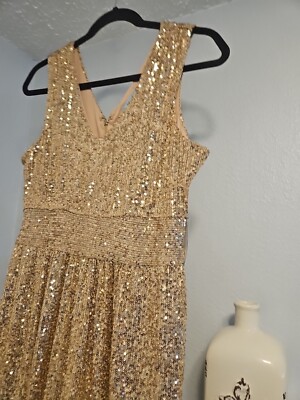 DRAPER JAMES RSVP women s Dress 4 sleeveless Gold Sequin pockets Party Dress