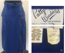 Vtg 1960's Patty Woodard California Blue Wrap Around Skirt 13/14 Two Pockets