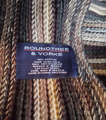 セットで Roundtree & Yorke Striped Fringed Winter Scarf Brown Gray Cream
