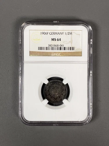 Germany 1906-F 1/2 Mark Coin NGC Graded MS 64