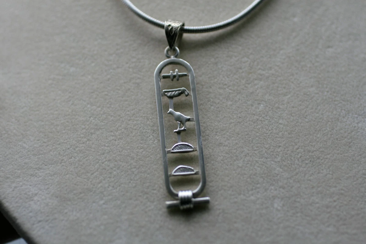 Vintage Egyptian Cartouche Pendant Sterling Hieroglyphics Silver