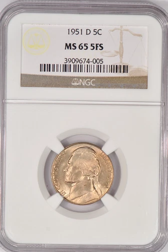 1951 D Jefferson Nickel NGC MS 65 FS Gem Full Step Coin 5C