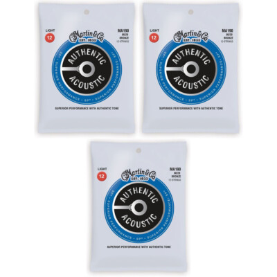 Martin MA190 Acoustic SP 80/20 Bronze 12-String Guitar Strings, Light - 3 PACK