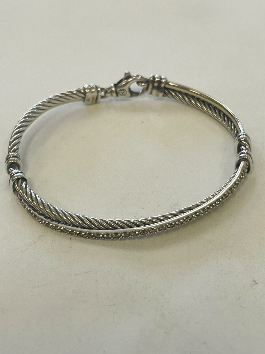 David Yurman 925 & 585 White Gold Crossover Diamond Link Bracelet