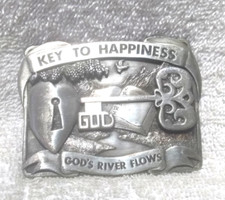 Key TO Happiness God's River Flows 1984 Bergamot USA Solid Heavy Buckle Vintage