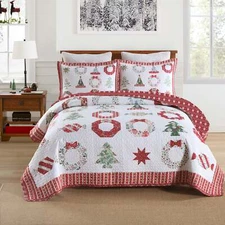 3 Pcs Winter Christmas Quilt Bedspread Set Holiday Bedding Set Candy for Bedroom