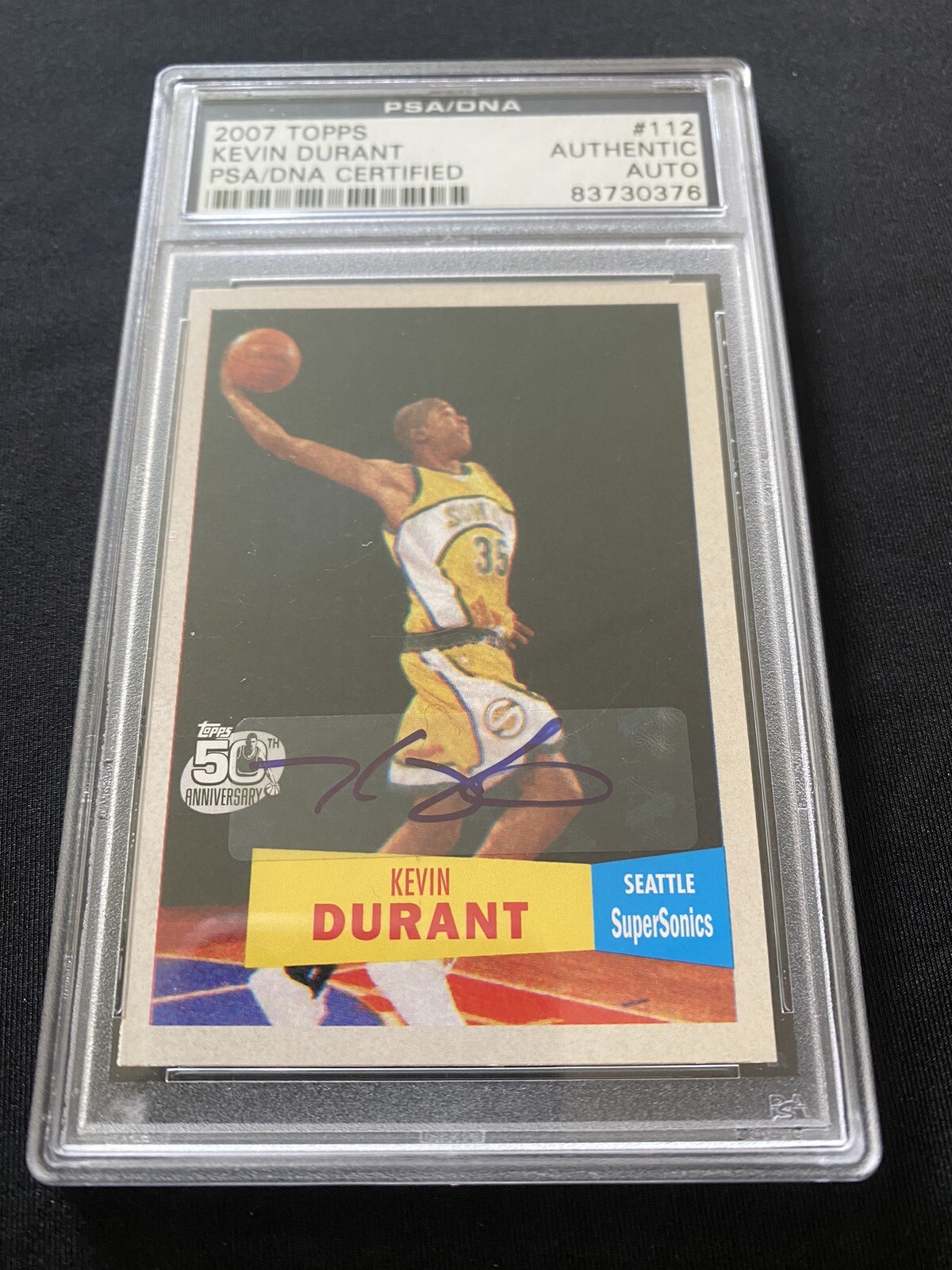 2007 TOPPS #112 50TH ANNIVERSARY ROOKIE AUTOGRAPH KEVIN DURANT PSA/DNA MINT AUTO